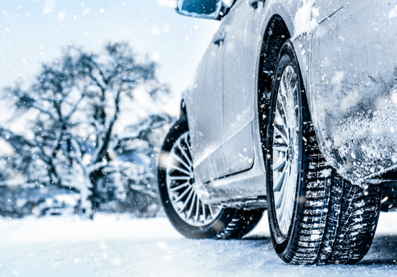 Close up of court reporter vehicle on snowy terrain